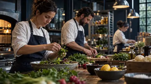 Food producers preparing ingredients; illustrative imagery.