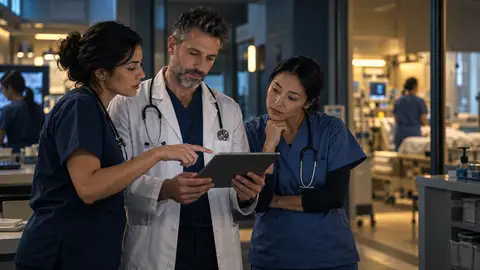 Healthcare professionals reviewing care together; illustrative, not an AmanorX facility.